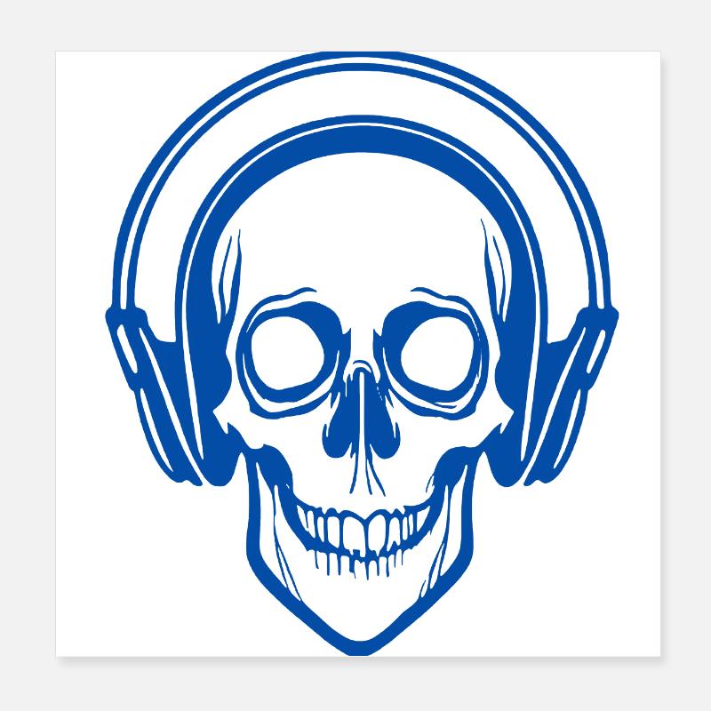 Skull hört Musik mit Kopfhörern Poster 20x20 cm