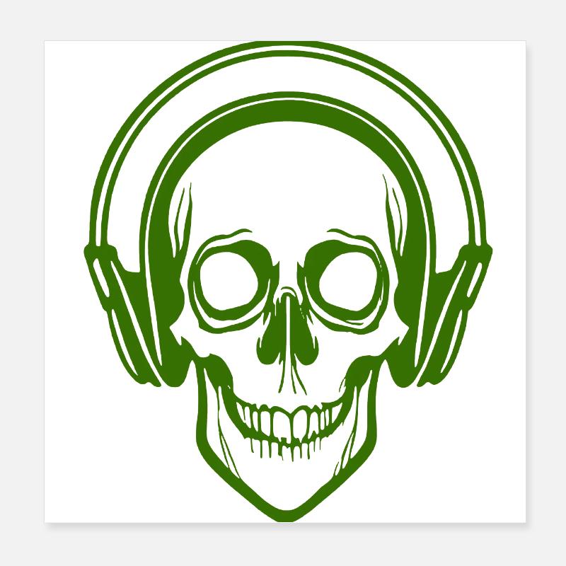 Skull hört Musik mit Kopfhörern Poster 20x20 cm