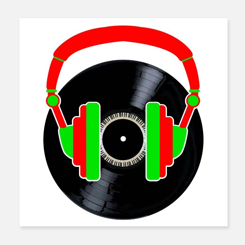Paire d’écouteurs sur vinyle - Poster 20 x 20 cm - blanc