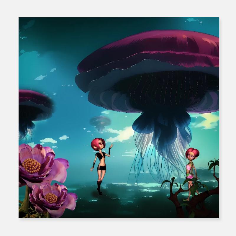 De superbes méduses flottent dans le ciel Poster 20 x 20 cm