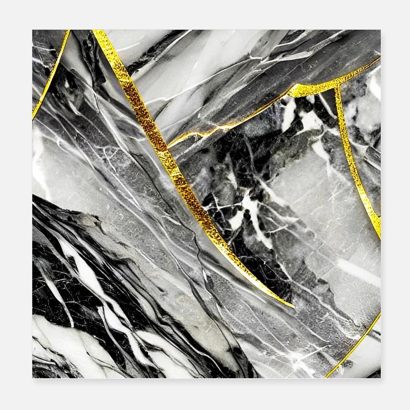 Marble Black Gold Natural Stone Poster 8" x 8" (20x20 cm)
