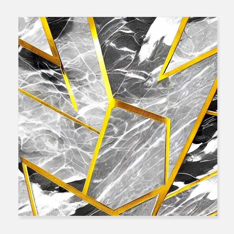 Marble Black and White Gold Texture Poster 8" x 8" (20x20 cm)