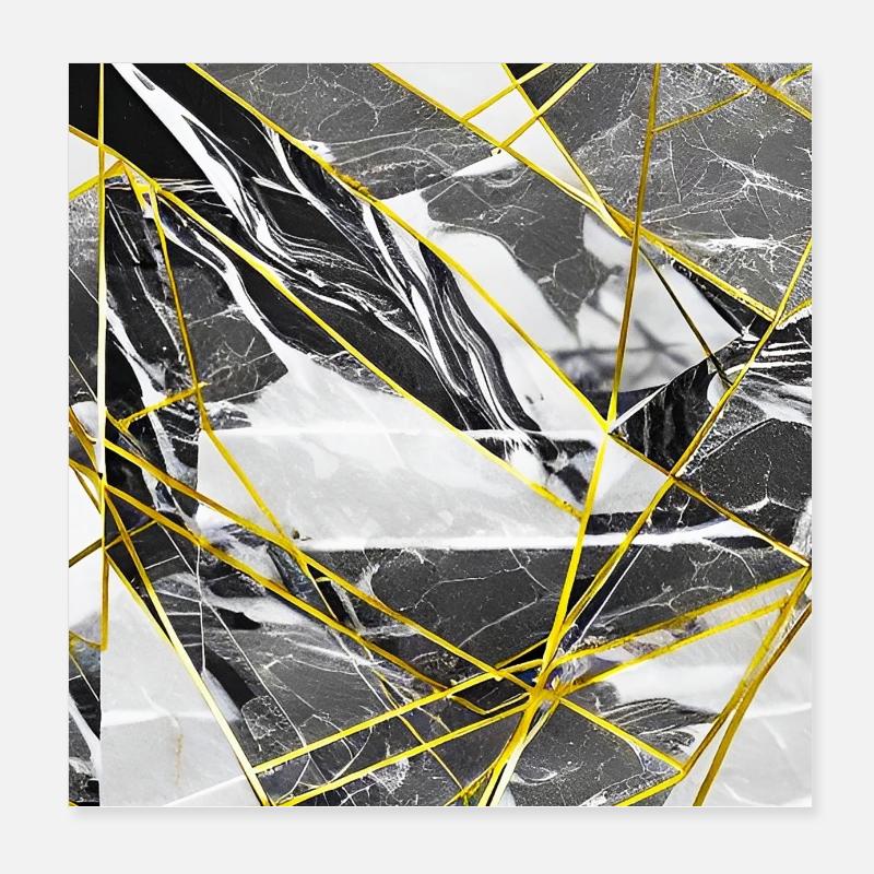 Marble Black Gold Geometric texture Poster 8" x 8" (20x20 cm)