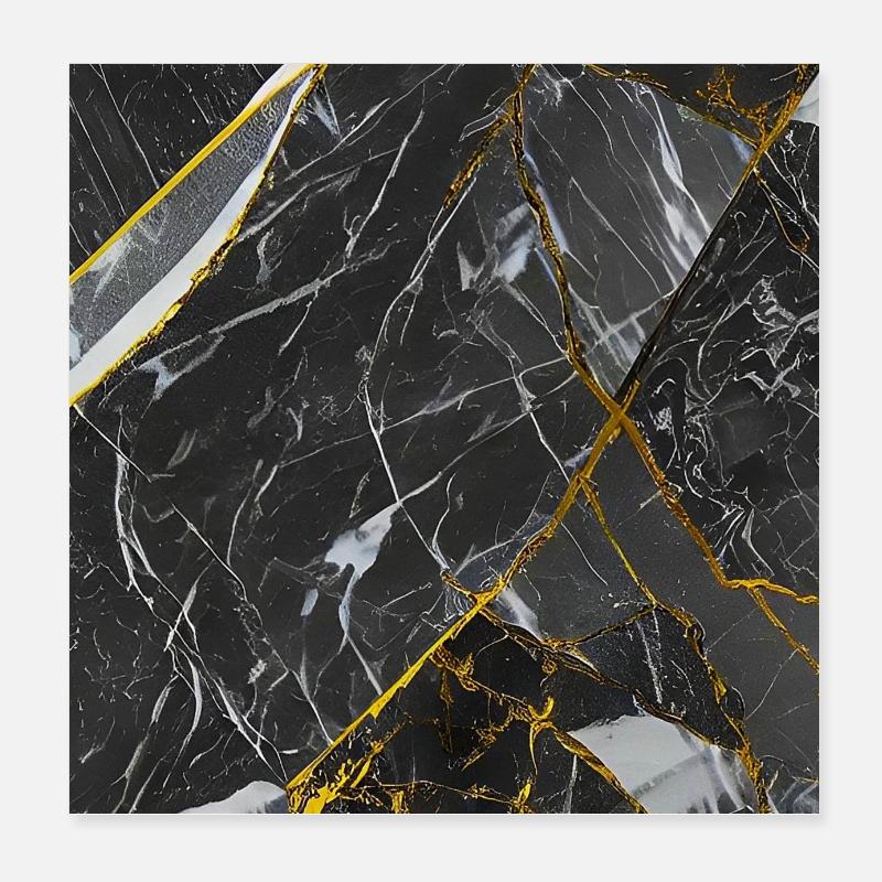 Marble Black Gold Texture Poster 8" x 8" (20x20 cm)