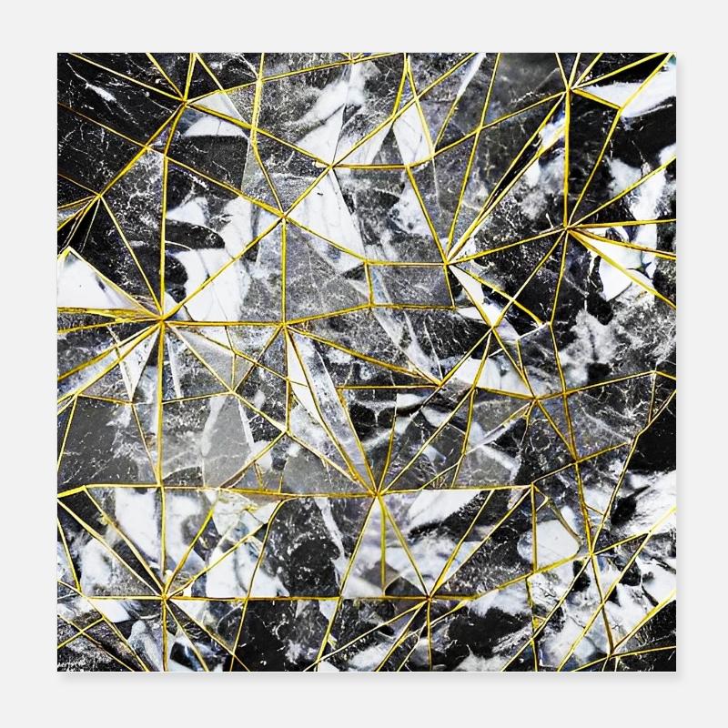 Marble Black Gold Geometric Pattern Poster 8" x 8" (20x20 cm)