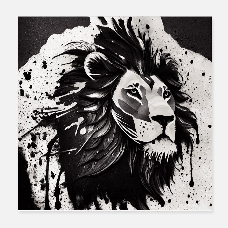 Tinten Löwe - Poster 20x20 cm - Weiß