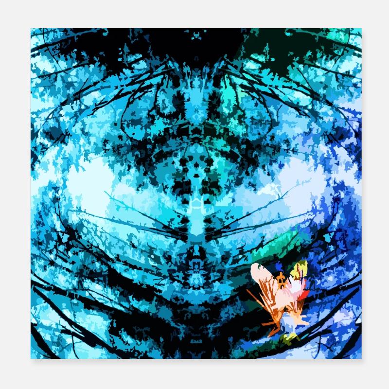 Blue Psychedelic Butterfly Poster 8" x 8" (20x20 cm)