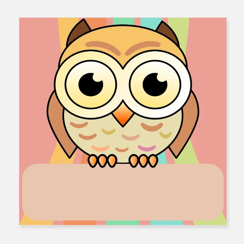 Namensschild Eule - Poster 20x20 cm - Weiß