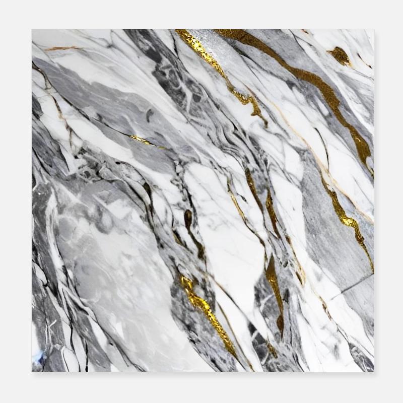 Marble Natural Stone White Gold Texture Poster 8" x 8" (20x20 cm)