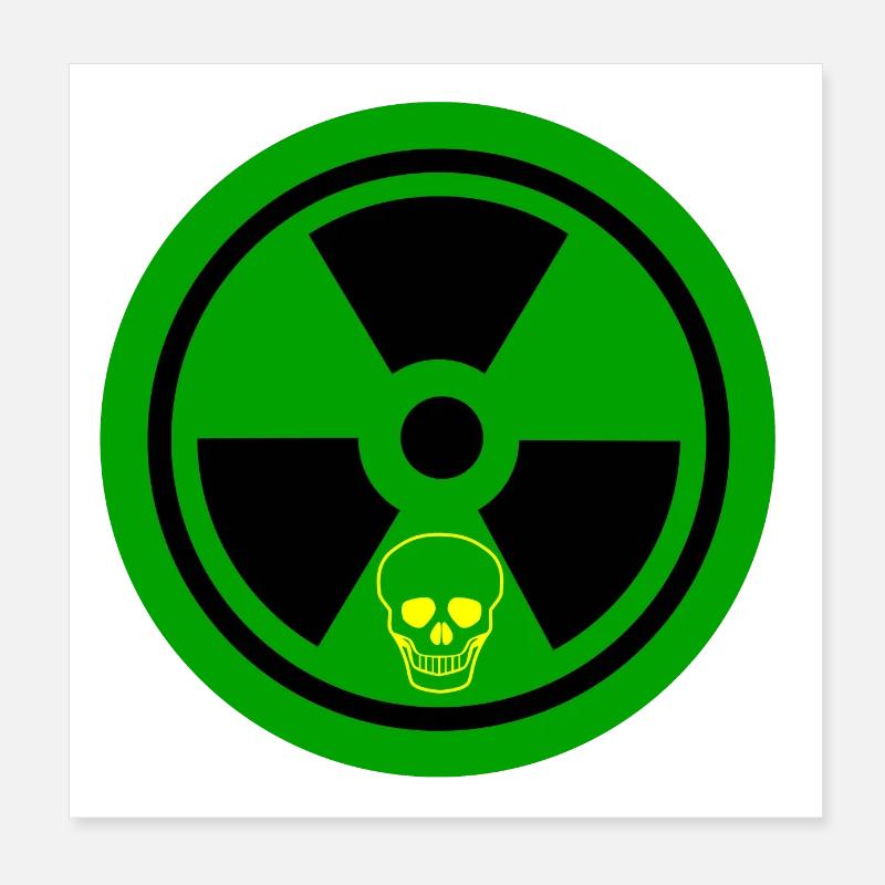 Caution Radioactive Sign With Skull Poster 8" x 8" (20x20 cm)