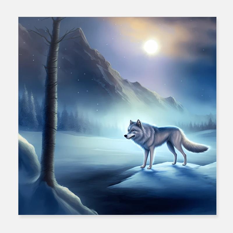 Icewolf in the Winder Landscape Version 2 Poster 8" x 8" (20x20 cm)