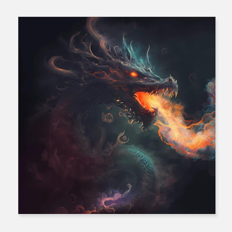 Dragon cracheur de feu Dark Fantasy Poster 20 x 20 cm