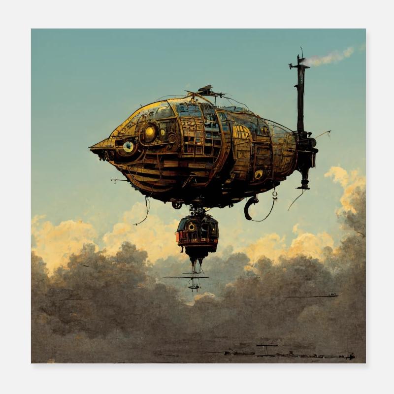 Steampunk Airship Poster 8" x 8" (20x20 cm)