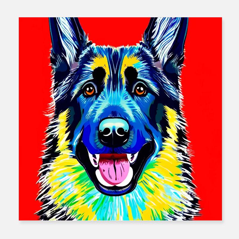 Deutscher Schäferhund, digitale Malerei, Poster 20x20 cm