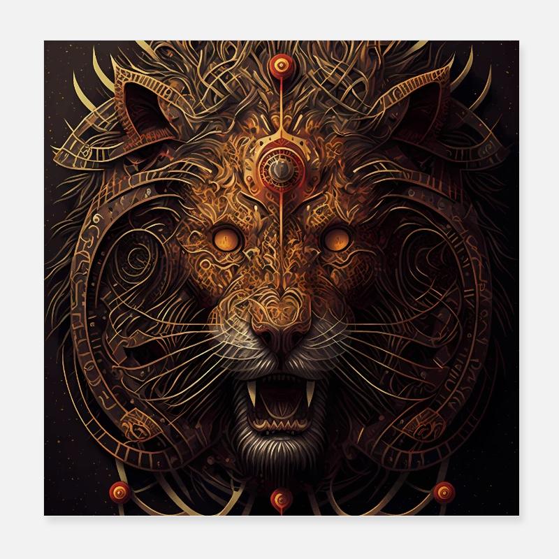 Dark Fantasy Lion Version 4 - Poster 8" x 8" (20x20 cm) - white