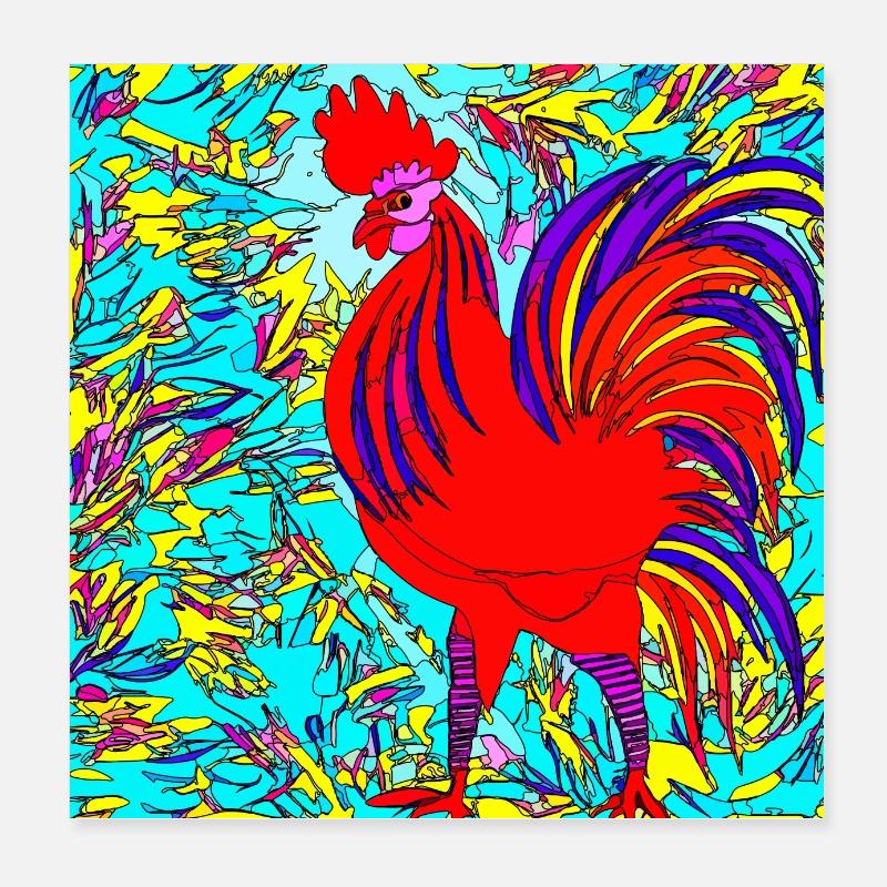 Illustration d’un coq, dans un style abstrait Poster 20 x 20 cm