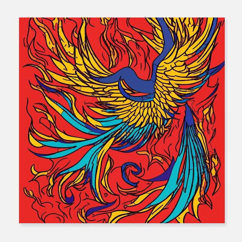 Illustration eines Phönix, Vektorstil Poster 20x20 cm