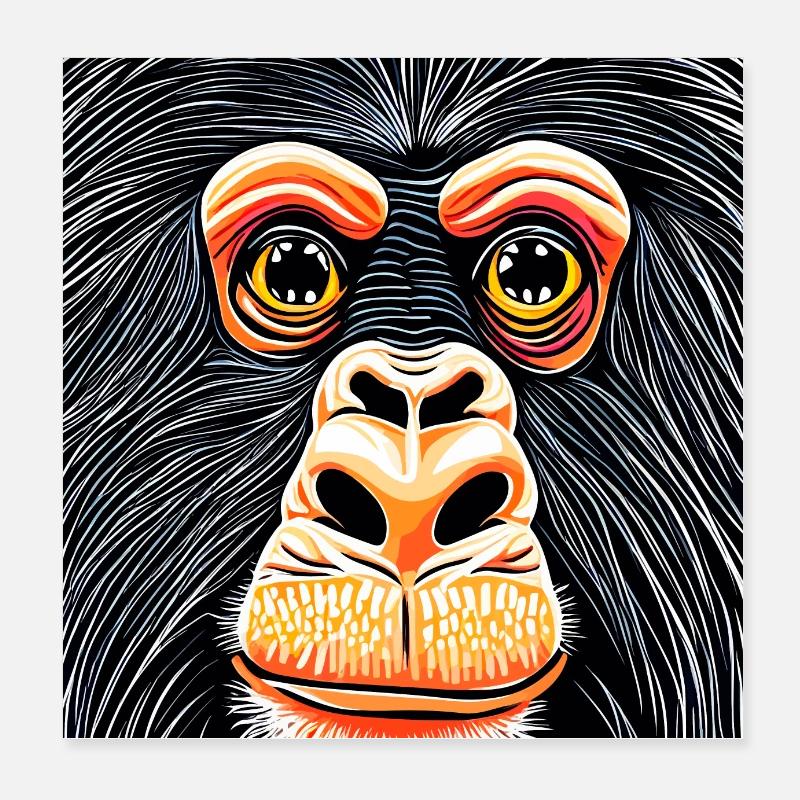 Illustration eines Porträts eines Schimpansen Poster 20x20 cm