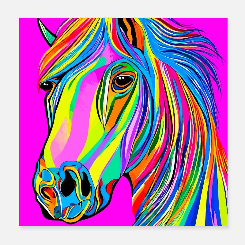Farbenfrohe Illustration eines Pferdes Poster 20x20 cm