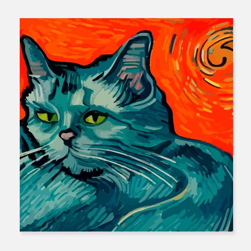 Chat peint par Van Gogh Poster 20 x 20 cm