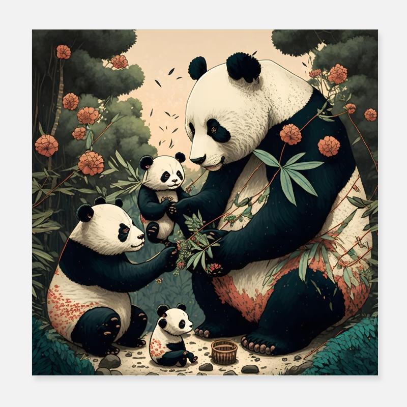 Ukiyo Landschaft Pander Ukiyo-e - Poster 20x20 cm - Weiß