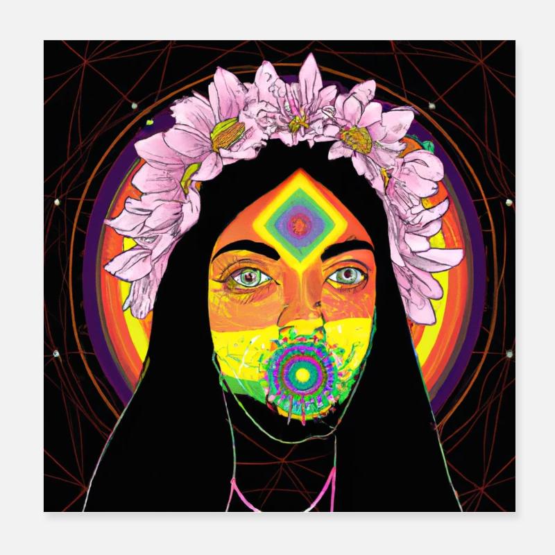 Femme Rétro Psychédélique Poster 20 x 20 cm