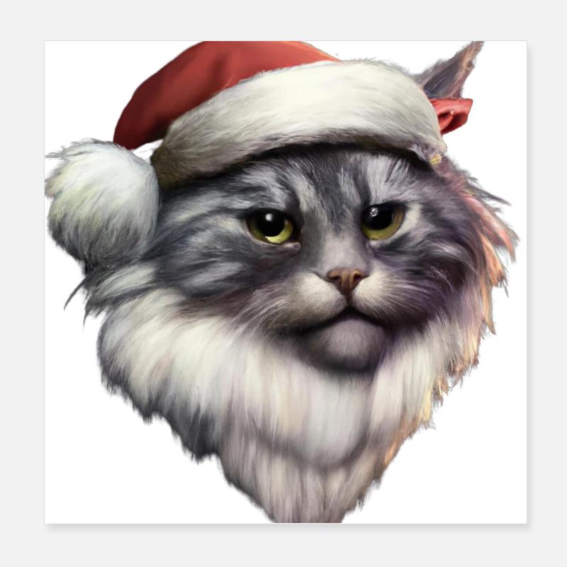 Cat with a Santa hat Poster 8" x 8" (20x20 cm)