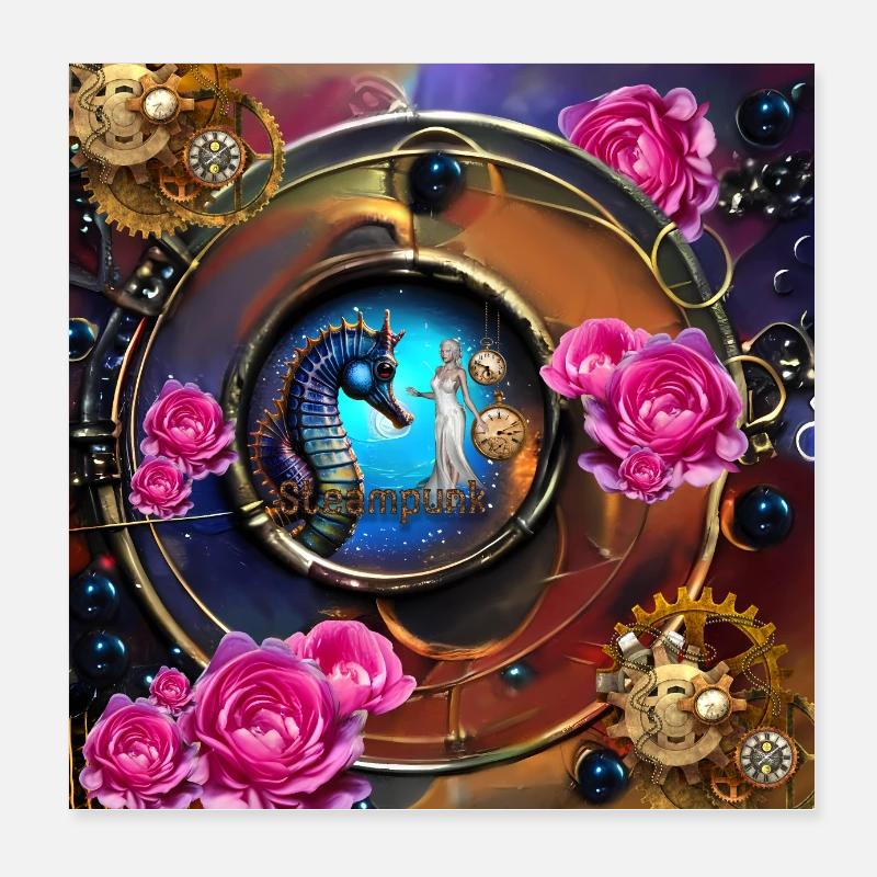 Beau design steampunk avec hippocampes Poster 20 x 20 cm
