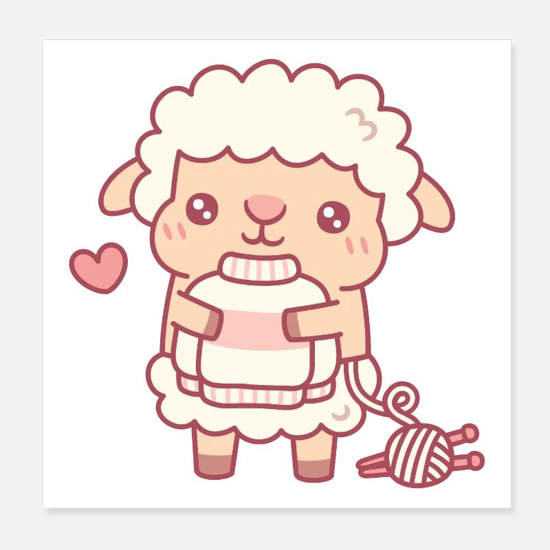 Süßes Schaf mit gestricktem Wollpullover lustig Poster 20x20 cm