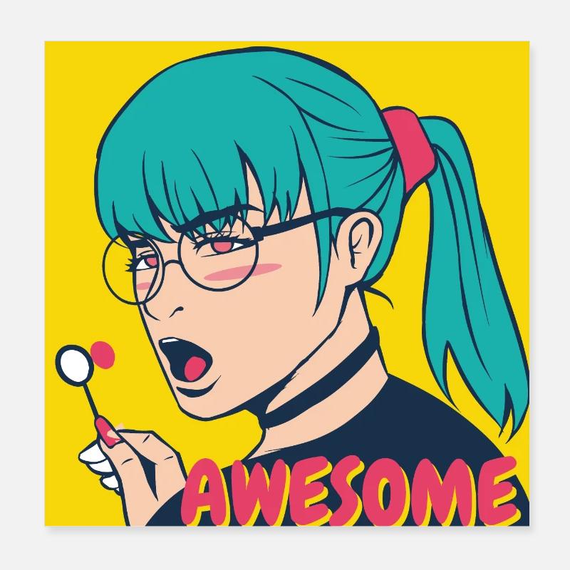 Teal Haar Pop-Art Heldin Poster 20x20 cm