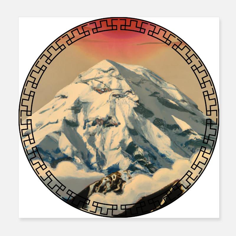 Mount Everest in Japanese ukiyo-e style Mountain Poster 8" x 8" (20x20 cm)