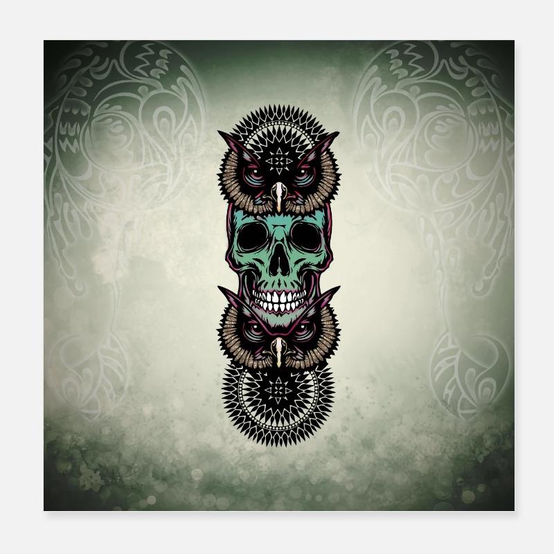 Crâne avec hibou Poster 20 x 20 cm