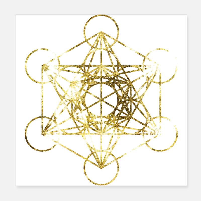 Metatrons Cube Gold Sacred Geometry Poster 8" x 8" (20x20 cm)