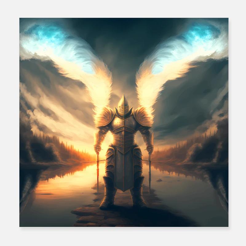 Chevalier de décor mashup avec lance enflammée Poster 20 x 20 cm