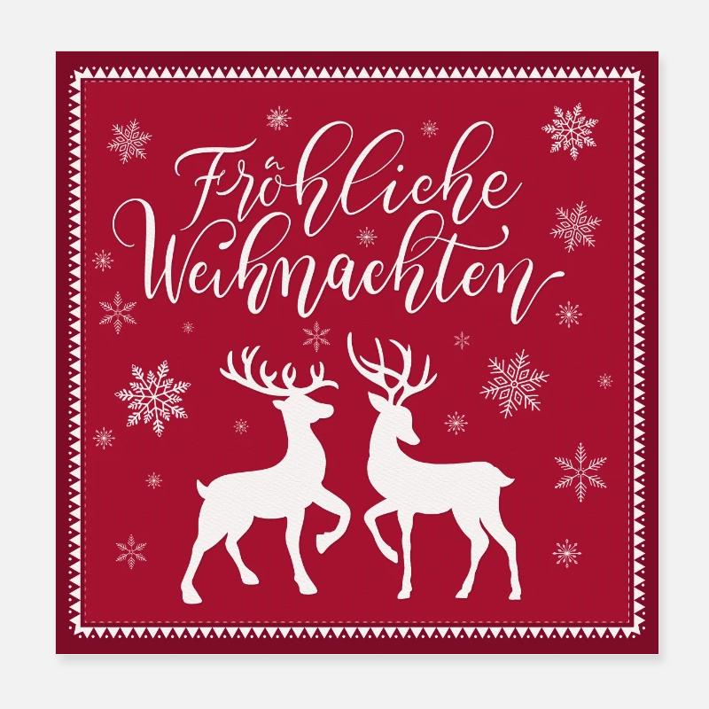 Joyeux Noël avec cerfs et cerfs. Affiche Poster 20 x 20 cm