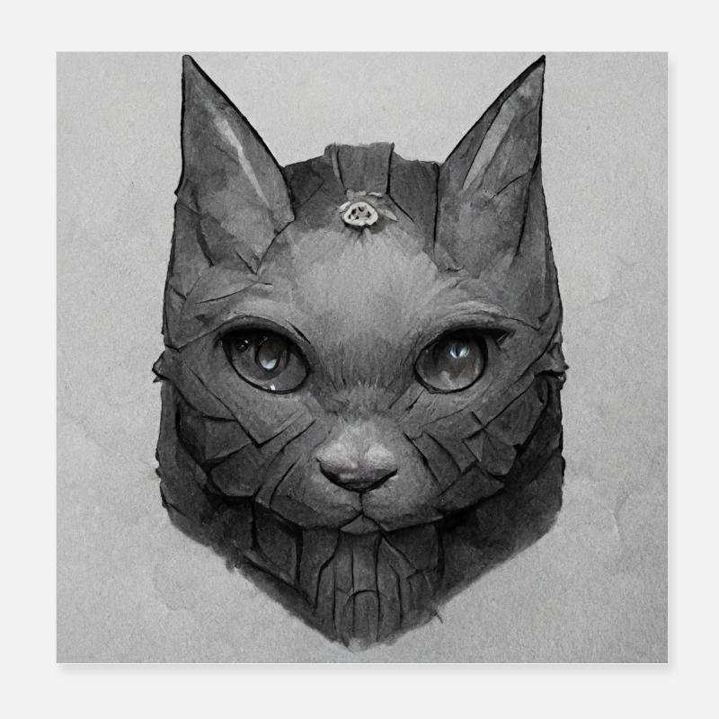 Dessin de chat - Poster 20 x 20 cm - blanc