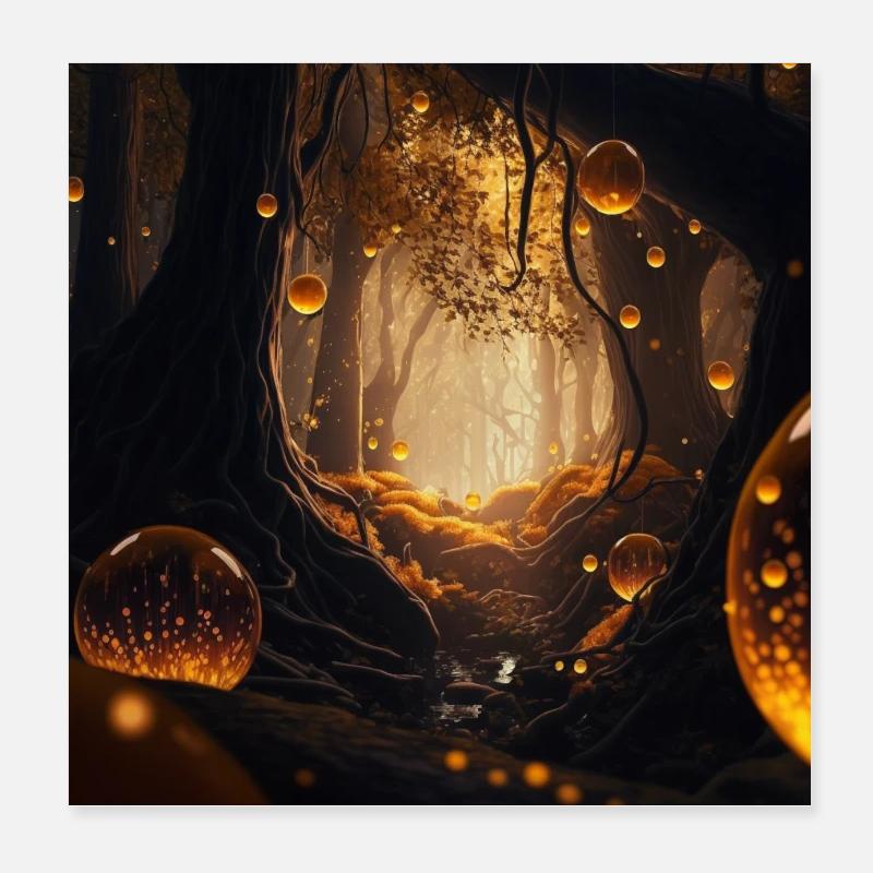 Fantasie Wald Märchen - Poster 20x20 cm - Weiß