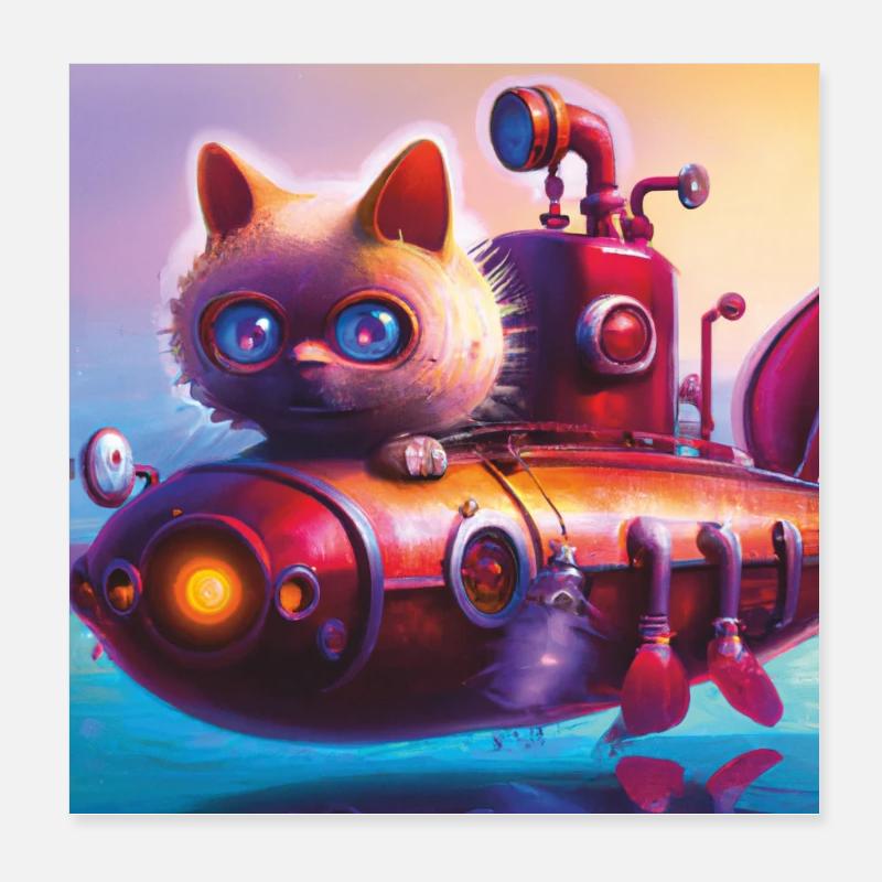 Katzen U-Boot Poster 20x20 cm