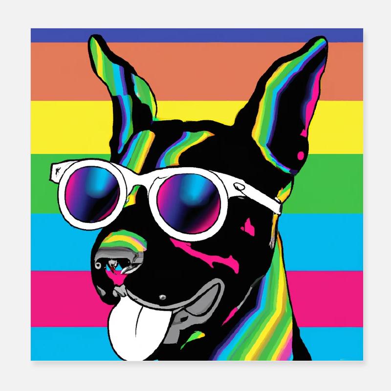 Psychedelic Pup Rainbow Glasses Poster 8" x 8" (20x20 cm)