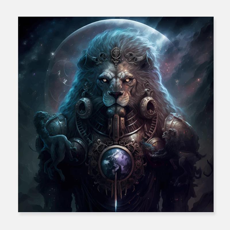 Epischer Weltraum Löwe Sternzeichen Version 2 Poster 20x20 cm