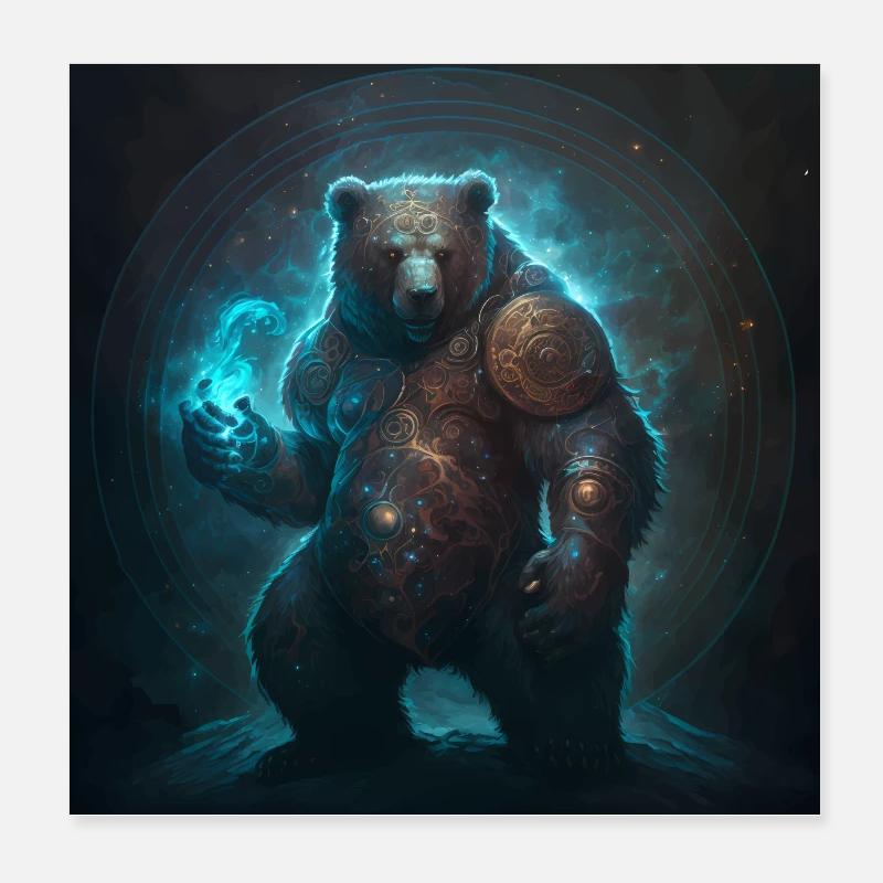 Space Bear Mage with Blue Fire Poster 8" x 8" (20x20 cm)