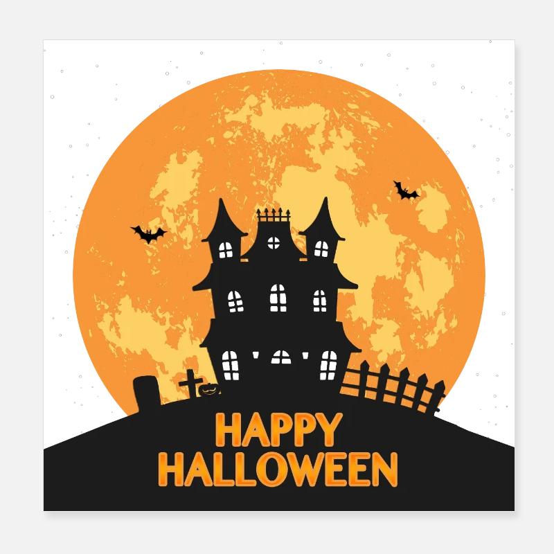 Joyeux Halloween maison hantée Poster 20 x 20 cm