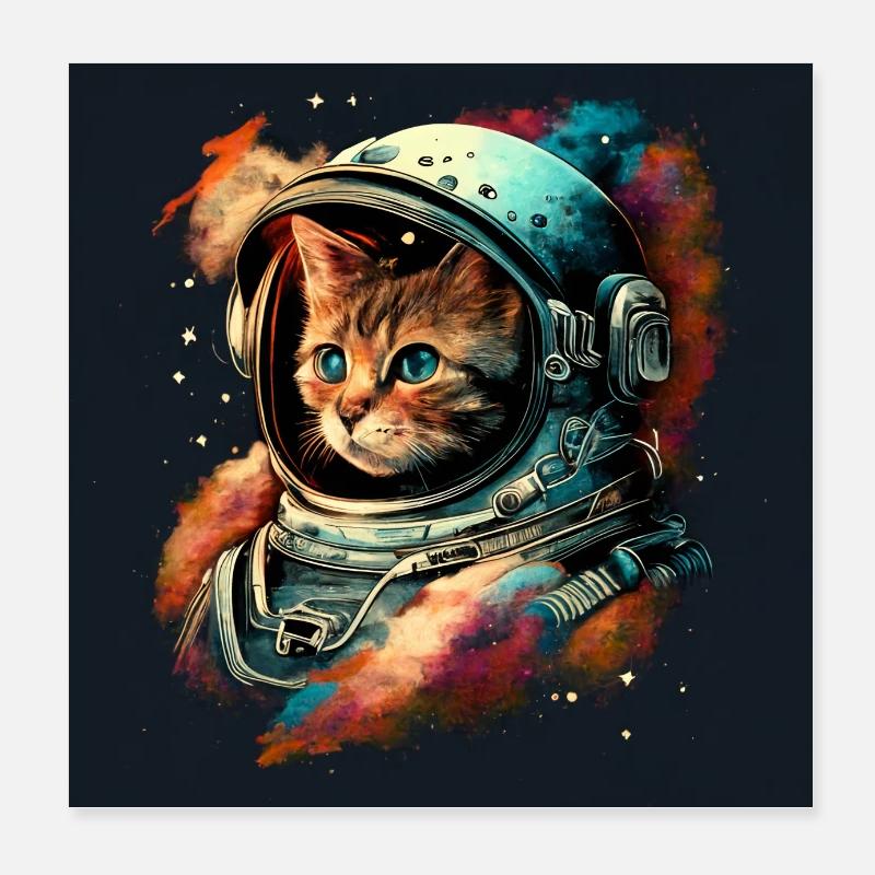 Chat cosmique dans le style aetherpunk Poster 20 x 20 cm