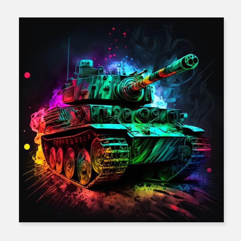 Kampfpanzer im Neonlicht, stark und robust Poster 20x20 cm