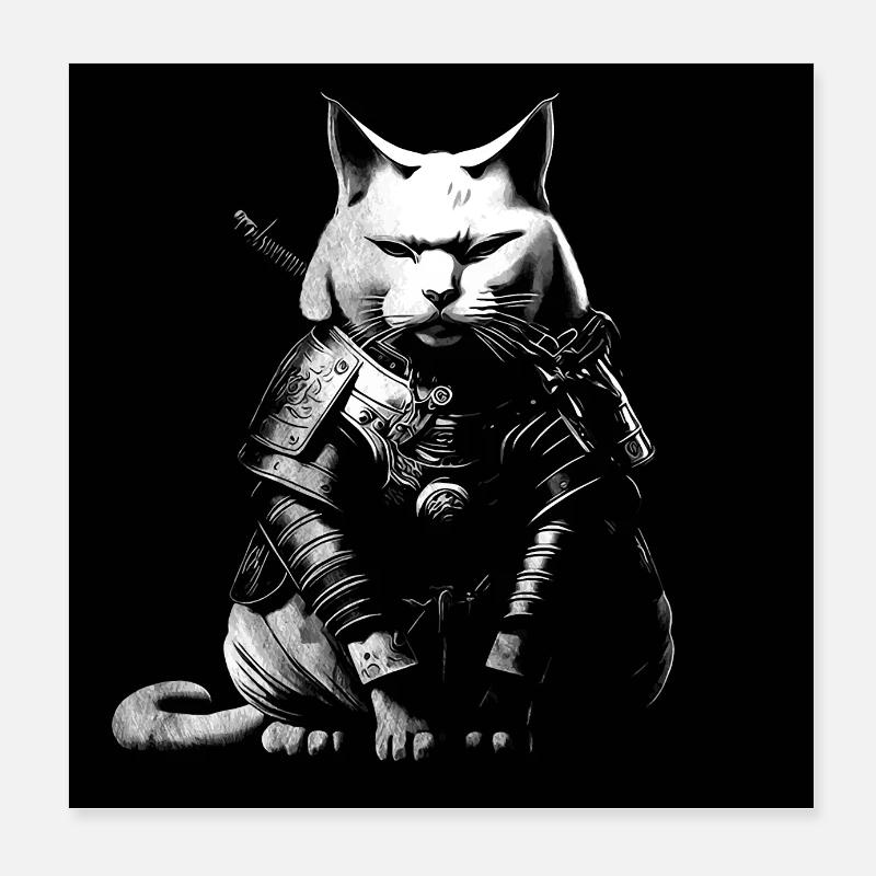 Chat samouraï cool Poster 20 x 20 cm
