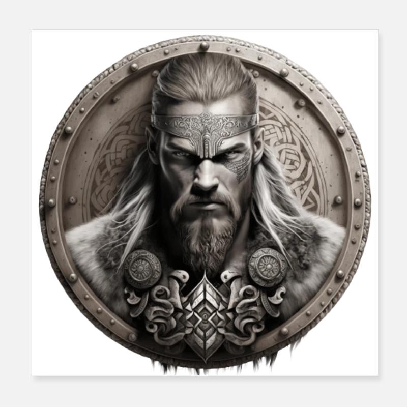 Viking Warrior Shield Wall Poster 8" x 8" (20x20 cm)