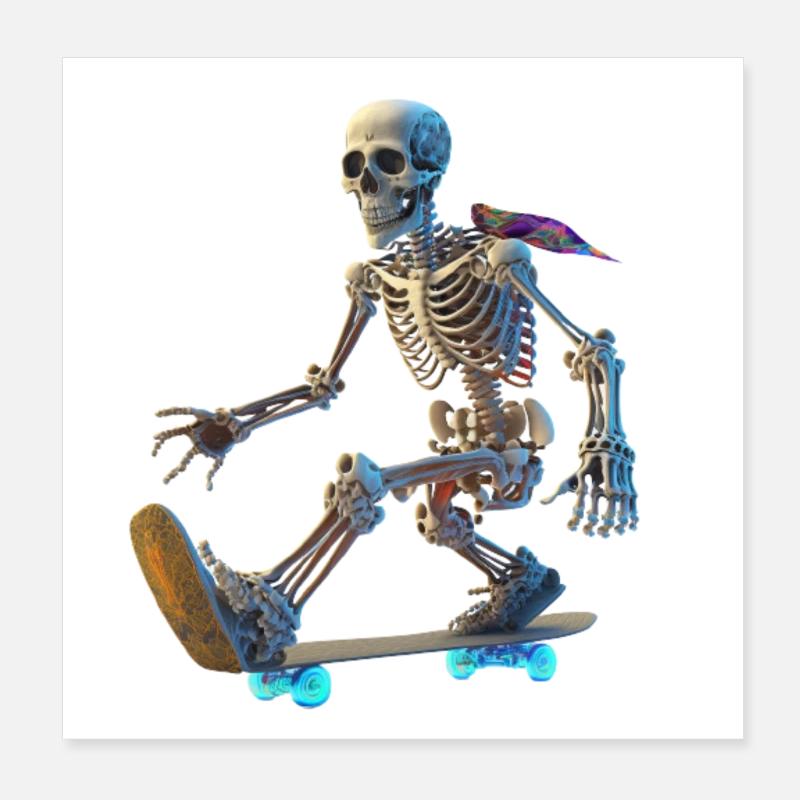 Skeleton Skateboarder Poster 8" x 8" (20x20 cm)