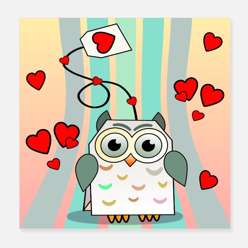 Valentinstag Tiere - Teebeutel Eulen Poster 20x20 cm