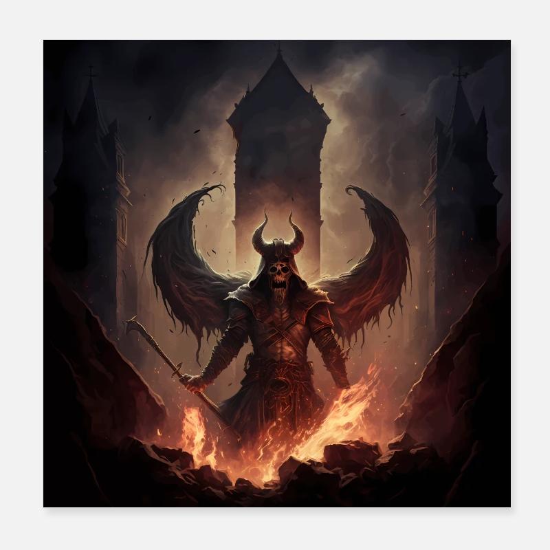 Feuriger Dämon des Todes Version 1 - Poster 20x20 cm - Weiß