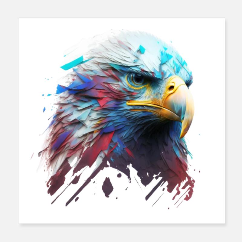Adlerkopf: Ein farbenfrohes Ölgemälde Poster 20x20 cm